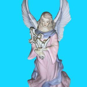 Ceramic Angel Holding Cross and Dove- 10 inch